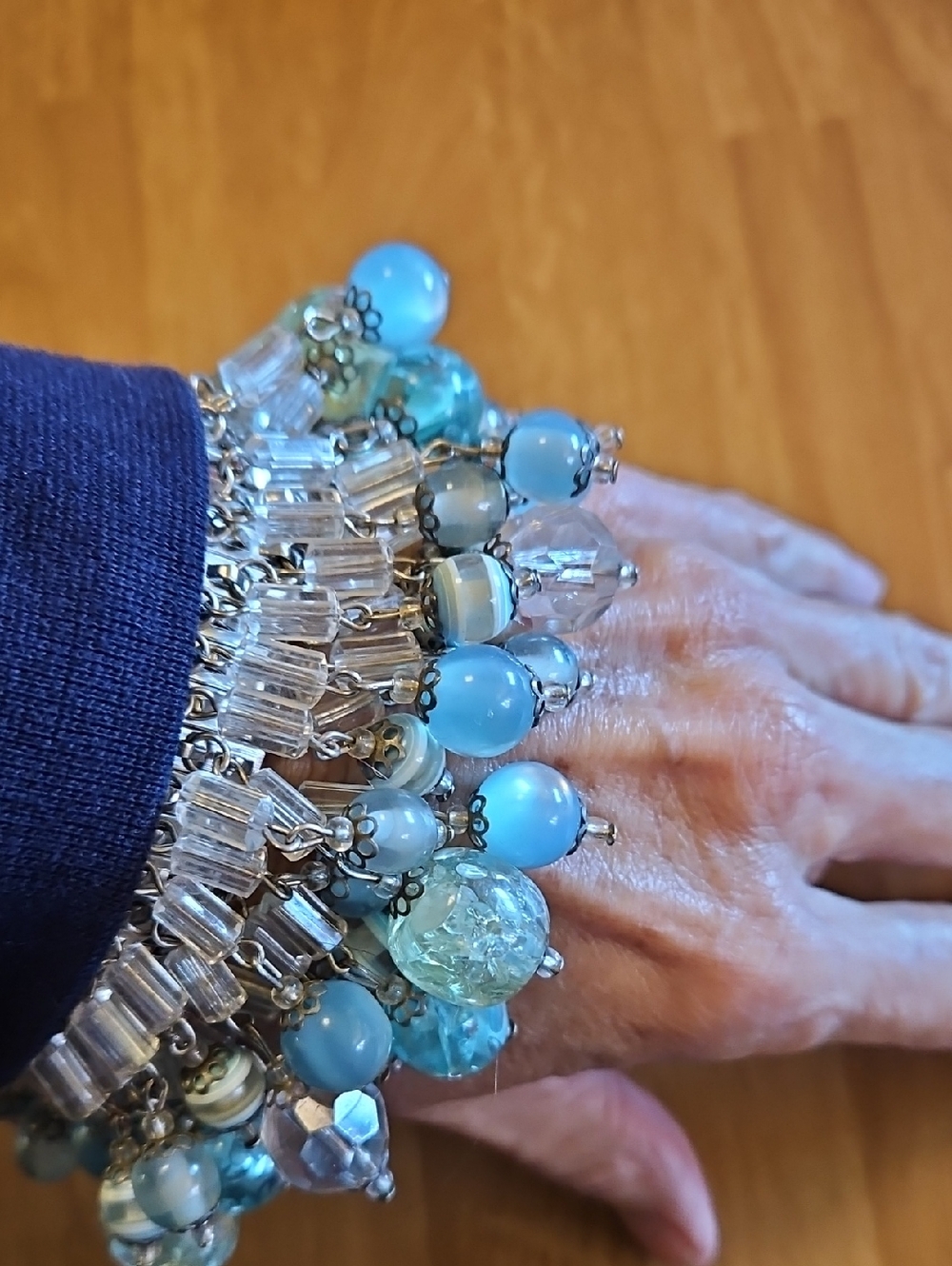 Vintage cha-cha bracelet Silver Tone expansion Teal green and Clear crystals - Picture 3 of 7